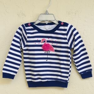 LIKE NEW Quiltex Toddler Blue Stripe Pink Flamingo Long Sleeve Tee Size 24 mos